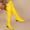 Women Over The Knee Boots Size 34~39 Candy Colour 3.5cm Middle Heels Long Boots Pointy Toe Patent Leather Side Zipper Women Shoe