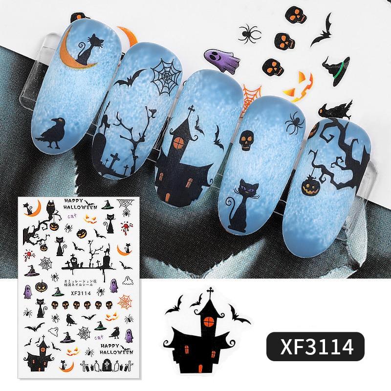 1 Sheet Halloween Series Nail Sticker Pumpkin Lantern Skeleton Spider Vampire Decals For Nail Art DIY Decoration Tools