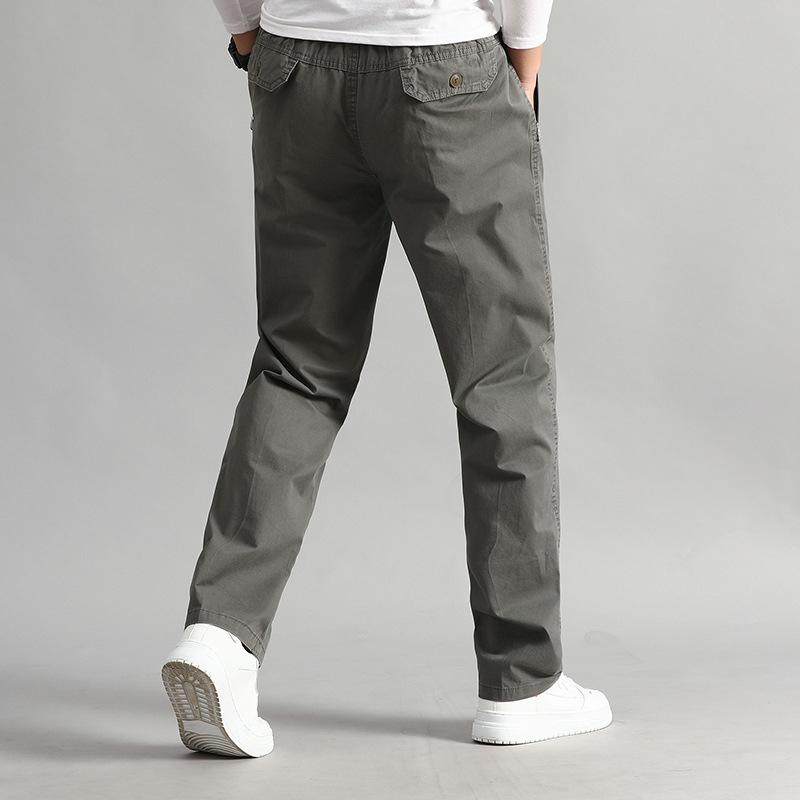 Мужские эластичные брюки со средней талией, однотонные прямые брюки с завязками, свободные мужские брюки среднего размера больших размеров