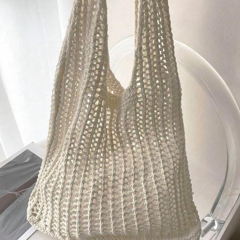 Knitted Handbags Beach Bags Lightweight Students Shoulder Casual Tote Female Style Shopping Woven Bags For Women Girls CLE