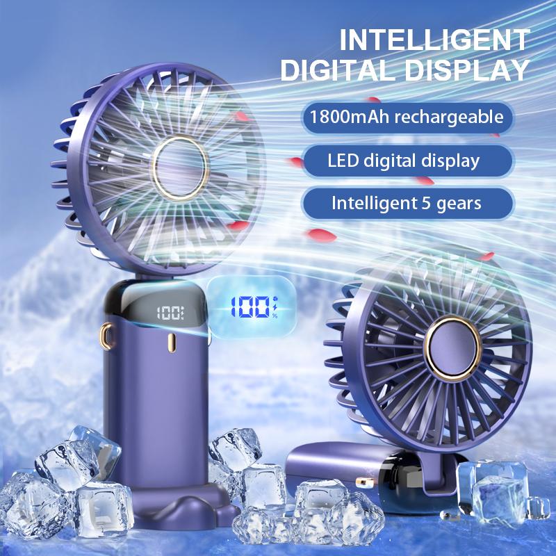 2026 Новый портативный вентилятор 1800 мАч, перезаряжаемый, складной на 90°, мини-кондиционер, маленький вентилятор, охладитель воздуха со светодиодным цифровым дисплеем
