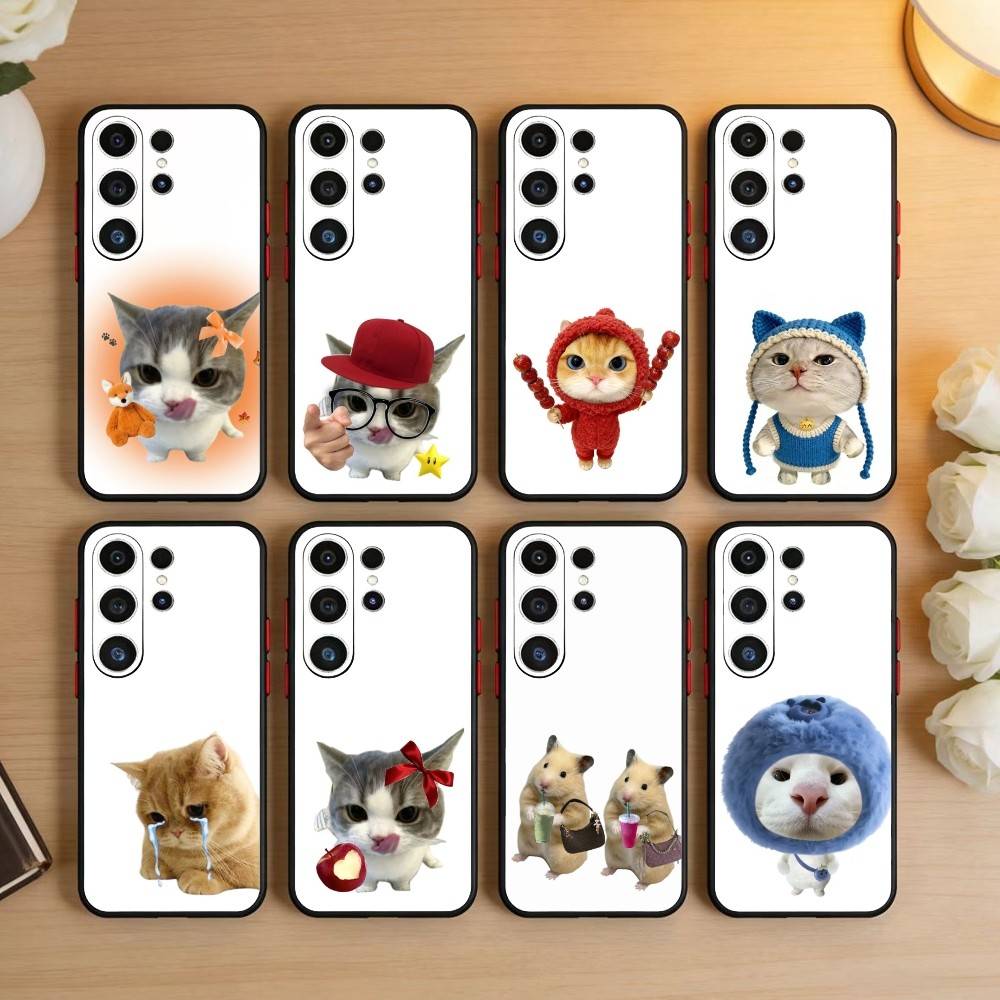 Забавный Глупый Кот Мышь Чехол для Телефона Для Samsung S26,S25,S24,S23,S22,S21,S20,Ultra,Plus,FE Черный Мягкий Чехол