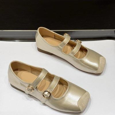 Туфли на мягкой подошве с мягким верхом на низком каблуке, осенняя новинка, комбинированные, с квадратным носком, с мелким вырезом, на одной перемычке, нескользящие, низкие