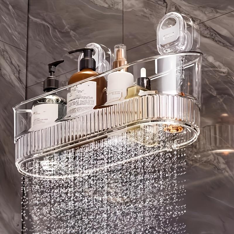 Роскошная настенная полка для хранения на присосках - Не требует сверления, Прочный пластиковый органайзер для душевых принадлежностей, косметики и туалетных принадлежностей