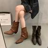 New Style Vintage Brown Popular Boots Fashion Western Cowboy Boots Rivets Design Luxury Women's Short Ankle Boots Zapatos Mujer