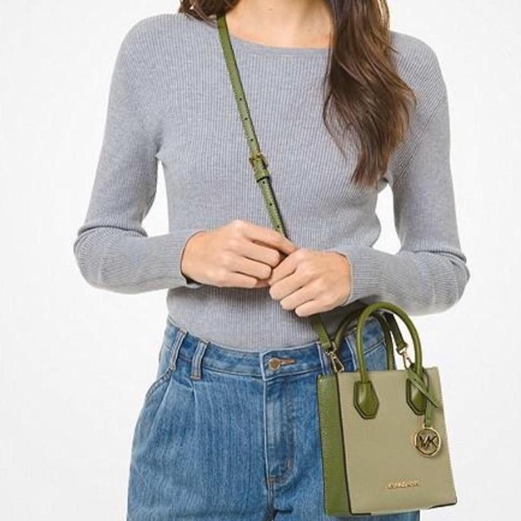 Michael Kors MK Mercer Solid Color Leather Accordion Bag Women handbags Avocado-Green 35S1GM9T0T-EVRGREEN-MLT