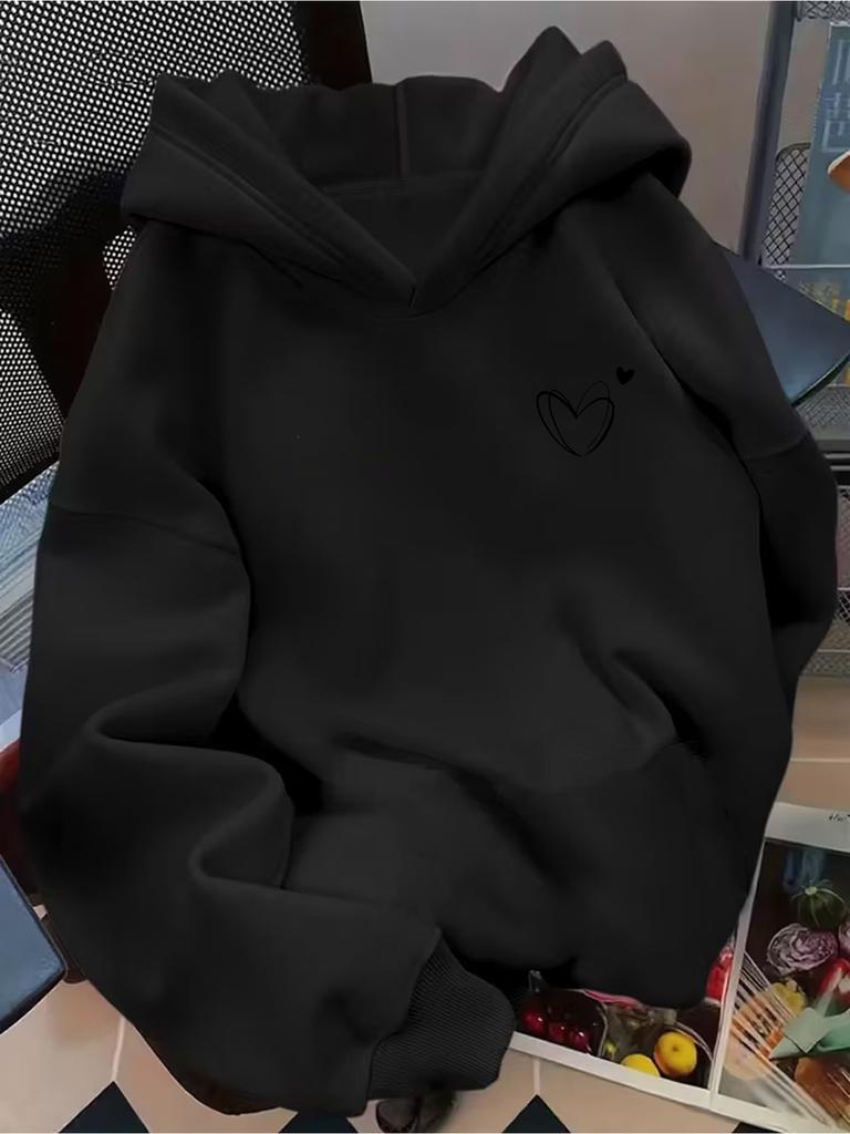 Women Y2K Hoodie, Minimalist Heart Graphic Print Sweatshirt, Oversized Long Sleeve Pullover Hoodies for Streetwear Daily Casual