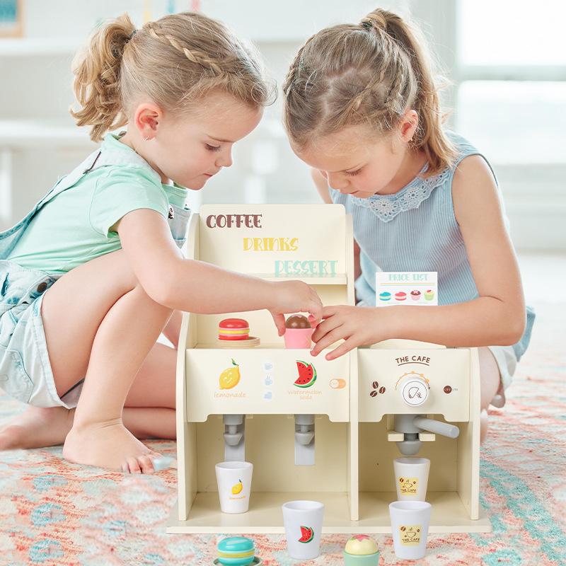 Children's Play Simulated Toys Simulated Dessert Sale Drinks Coffee Afternoon Tea Shop Wooden Toys