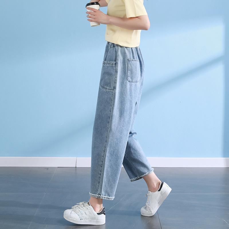 Женские джинсы больших размеров, повседневные гарлемские брюки с широкими необработанными краями