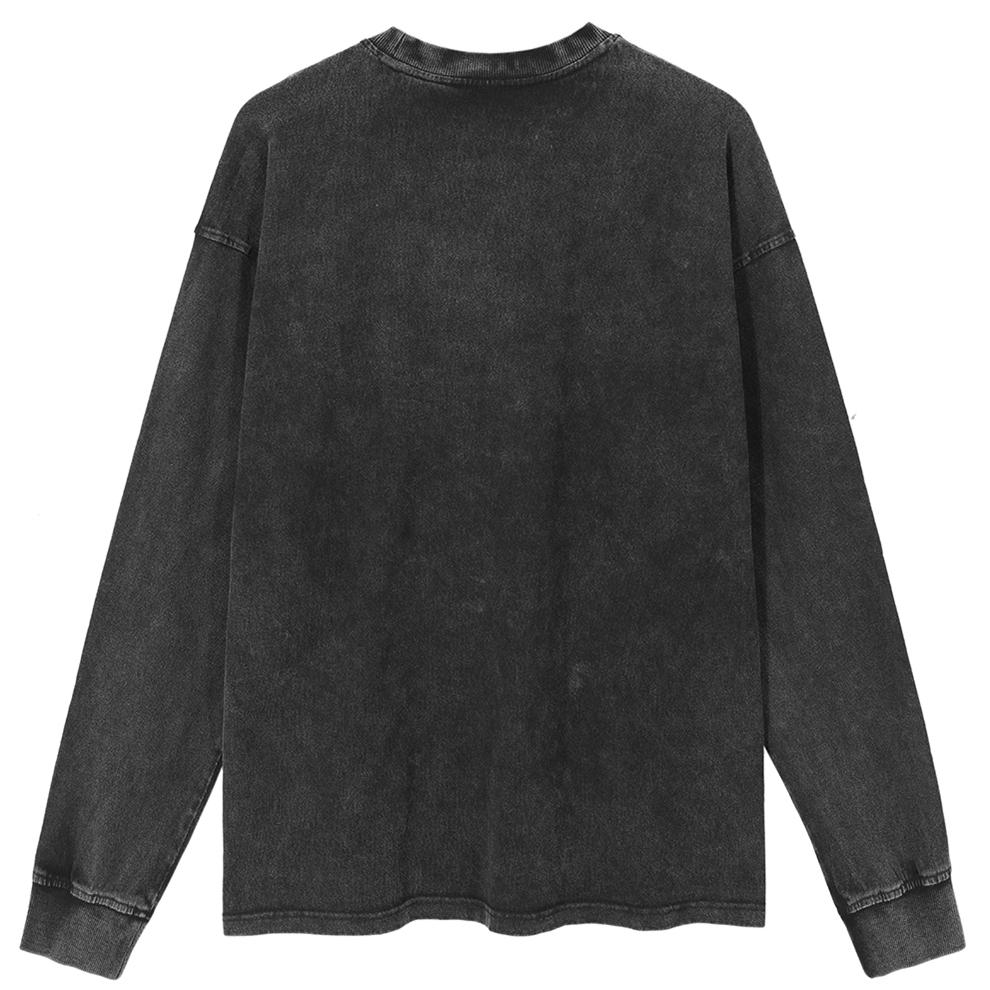 Streetwear Japanese Anime Graphic Washed Black T-Shirt Cotton Unisex Tops Tees Plus Size Long T Shirt