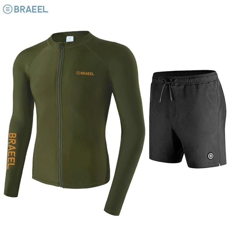 Mens Full Coverage UV Protection Rash Guard Set Long Sleeve Swimwear Snorkeling Surfing Swimming