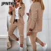 JPNTKY Женские Модные Повседневные Брючные Костюмы с Длинным Рукавом и Воротником-Поло