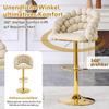 Cream White Velvet Bar Stools Set of 2 – Ball-Chain Backrest, Gold-Plated Adjustable Frame, Stylish for Kitchen Island, Home Bar & Dining Area