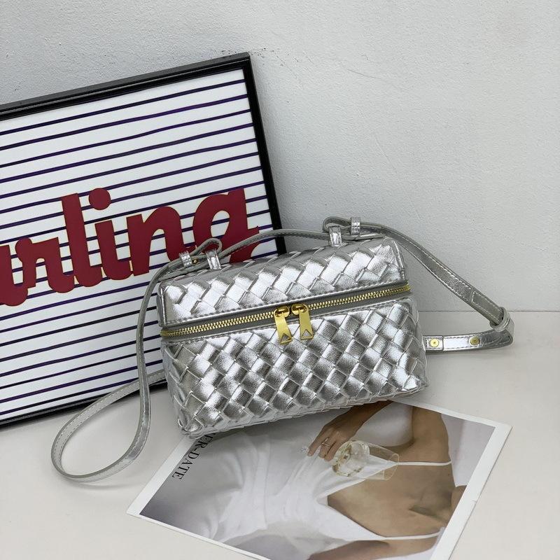 Leather women's bag fashionable woven 22 lunch box bag mini square bag portable shoulder bag