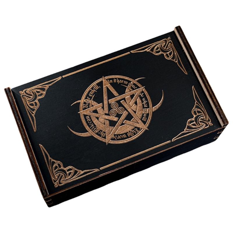 Push Pull Tarot Cards Box Astrologys Trinkets Box Wood Tarot Card Storage Case for Fortune Telling, Witch Decoration