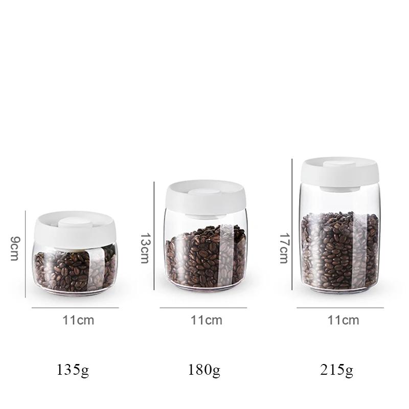 Пластиковые бутылки и банки для хранения пищевых кофейных зерен с крышкой Вакуумный герметичный резервуар с крышкой для выхлопных газов из стеклянной коробки