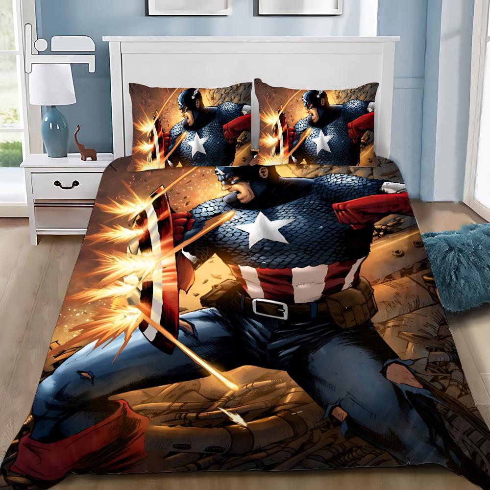 Hot Captain America Duvet Cover Pillowcase Superheroes Bedding Set Adult Boy Girl Bedroom Decoration Single Double Large Size