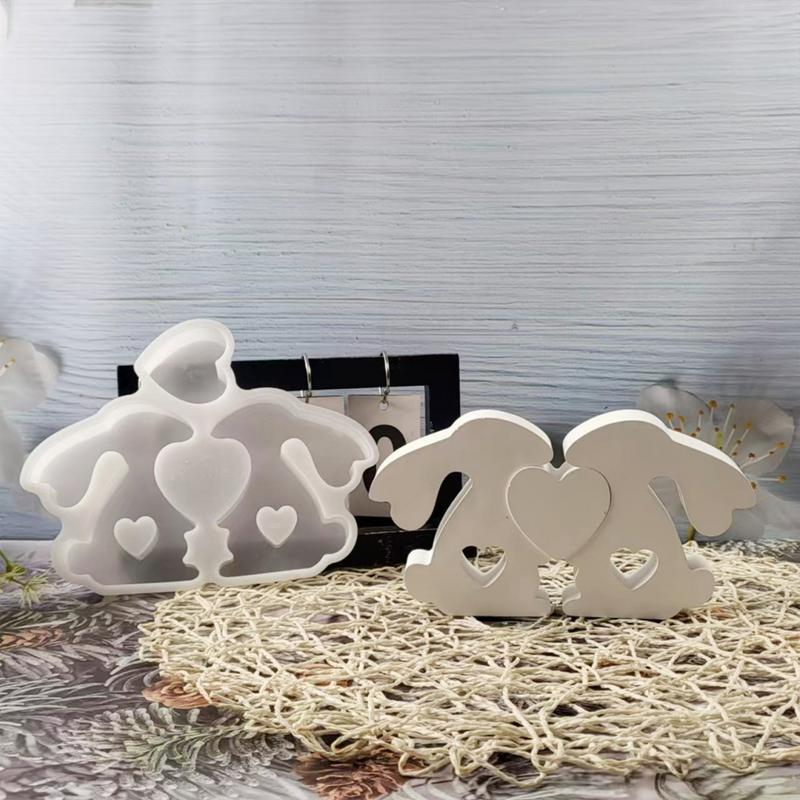 Easter Bunny Mold Silicone Molds Easter Bunny Soap Mold Collectible Figurines Candle Making Molds Rabbits Hugging Heart Plaster