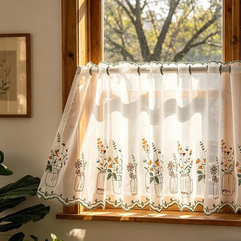 Half-curtain Door Valance American Style Floral Lace Curtain Kitchen Bedroom