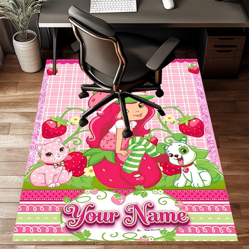 Princess Strawberry Design Area Rug Personalized Name- Non-Slip, Soft & Cozy Floor Mat for Living Room, Office - Indoor/Outdoor Carpet
