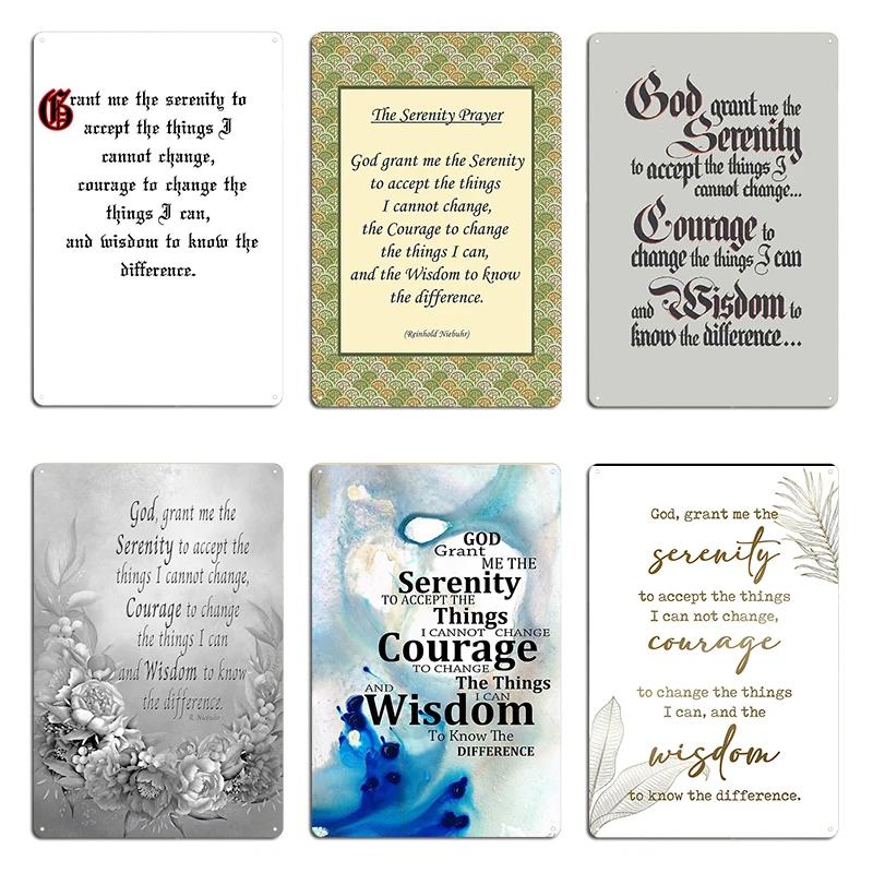 Serenity Prayer in Natural colours AA Script Serenity Courage Wisdom Floral BW Metal Party Customized Wall Decor Tin Sign Poster
