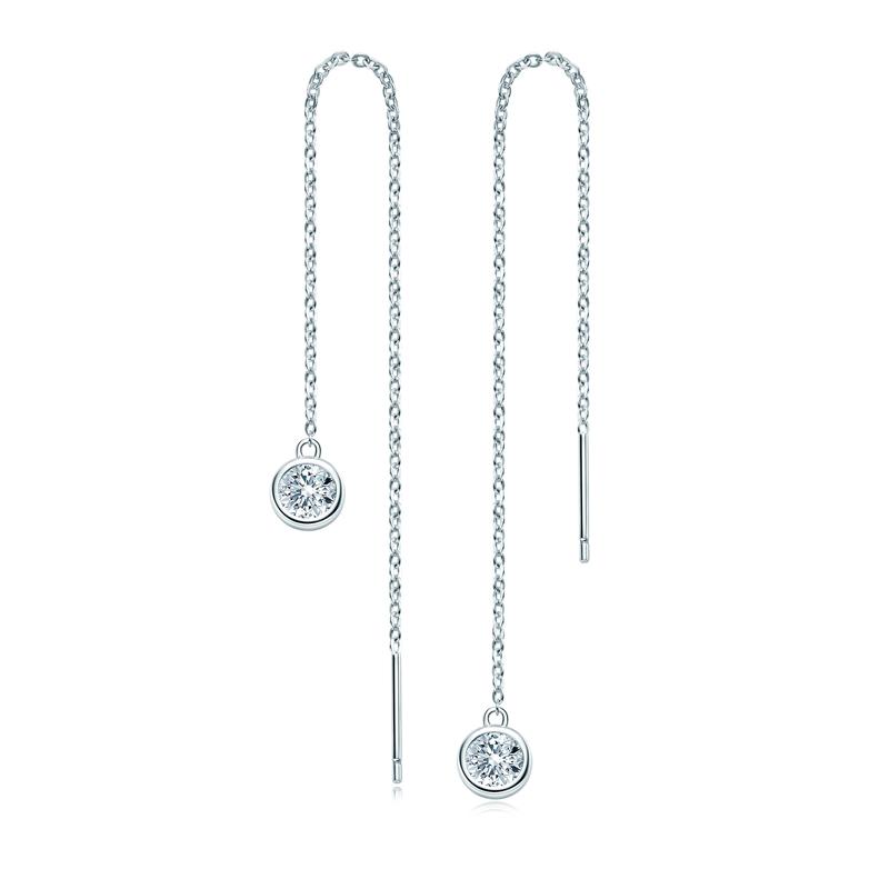 China Manufacturer Round Cut 5mm 0.5ct Moissanite 925 Sterling Silver Ladies Fashion Dangle Tassel Earrings