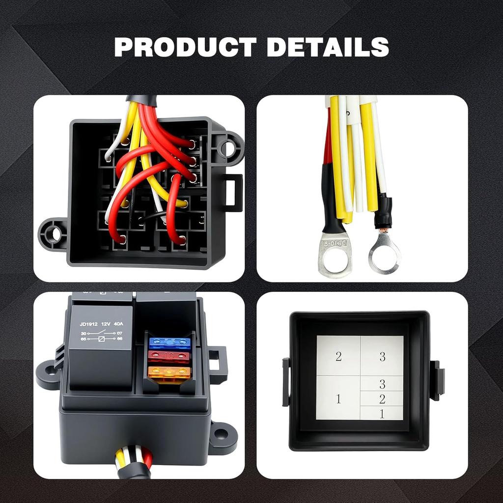12V 3 Way Waterproof Relay Box Pre-Wired Fuse and Relay Box 3 Slot ATC/ATO Fuse Relay Block Universal Relay Panel for Automotive Fuses4