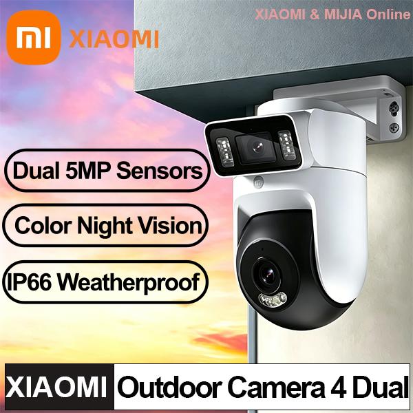 Новая наружная камера Xiaomi 4 с двумя объективами 5 МП 3K HD Двойной обзор Панорамный Крупный план Отслеживание IP66 Защита от непогоды Противоугонная CN