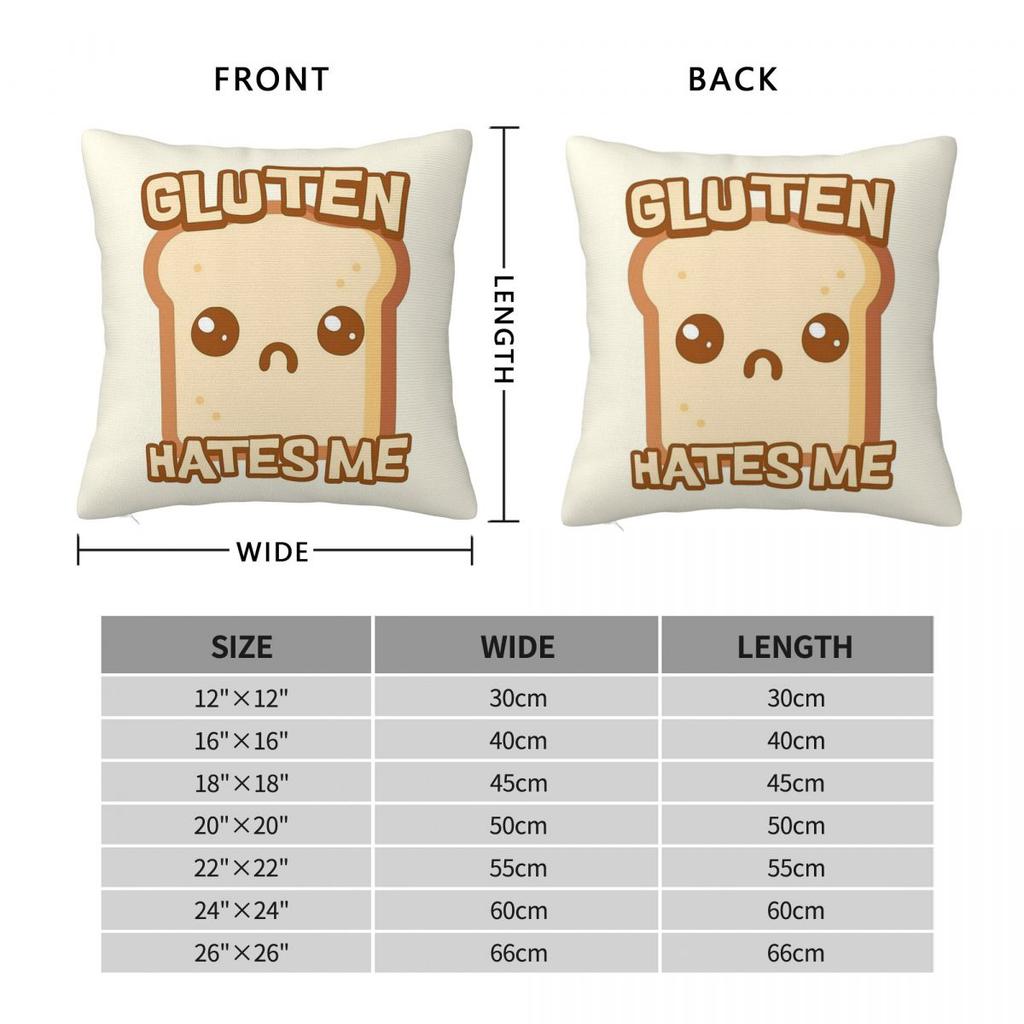 Gluten Hates Me Cute Bread Pillowcase Polyester Linen Velvet Printed Zip Decorative Pillow Case Bed Cushion Cover 45X45