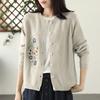 Sweater Knit Cardigan Women Loose Versatile Embroidery Round Neck Single-breasted Long-sleeved Sweater Coat