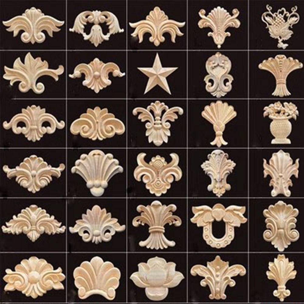 Unique Wooden Figurines Crafts Natural Floral Corner Appliques Frame Wall Door Decoration