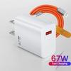 USB 67W Fast Charging Quick Charge3.0 EU/US/UK Plug Mobile Phone Charger Adapter With Cable For iPhone Xiaomi Samsung