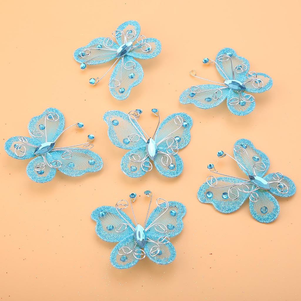 24pcs Sheer Mesh Wire Glitter Butterfly Wedding Party Clothing Decoration DIY Supplies Blue