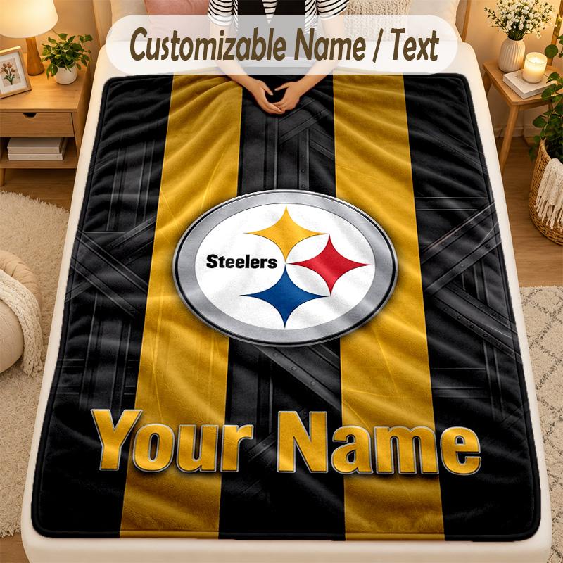 Flannel BlanketPittsburgh Steelers Custom Name Text Personalized Soft Warm Throw Blanket Home Decor Gift