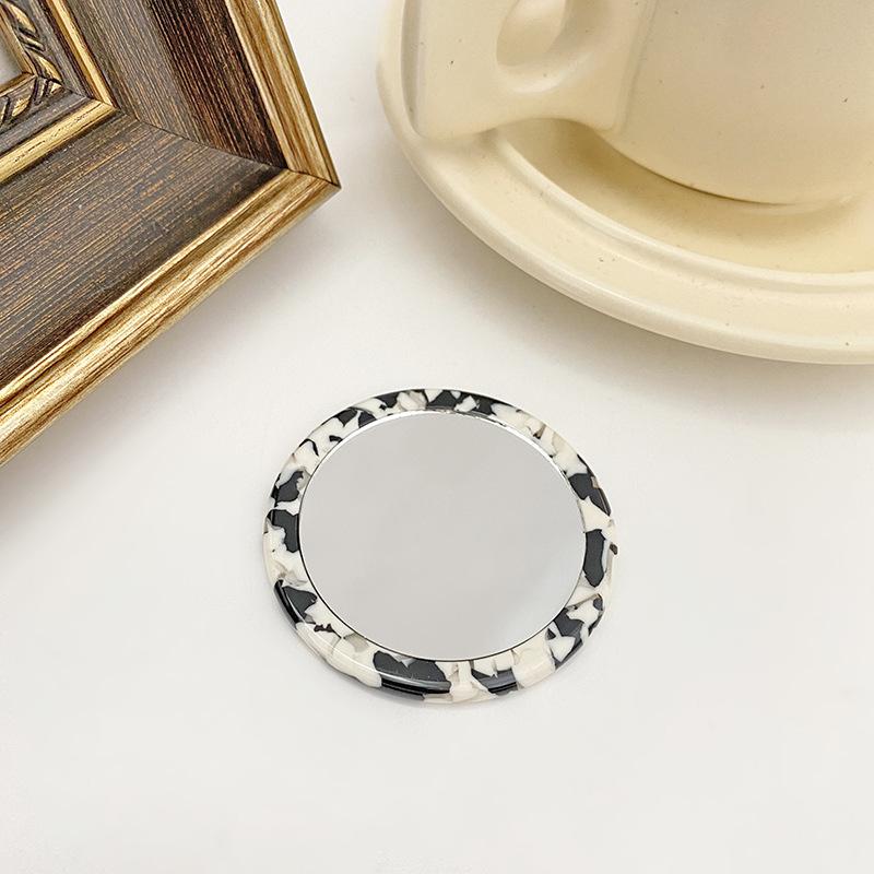 Simple Acetate Small Round Mirror Small Zebra Pattern Makeup Mirror Portable Mini Round Makeup Mirror Travel Accessories