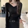 Neck black knitted sunscreen blouse women's micro-transparent air-conditioning shirt summer sexy slim-fit thin top