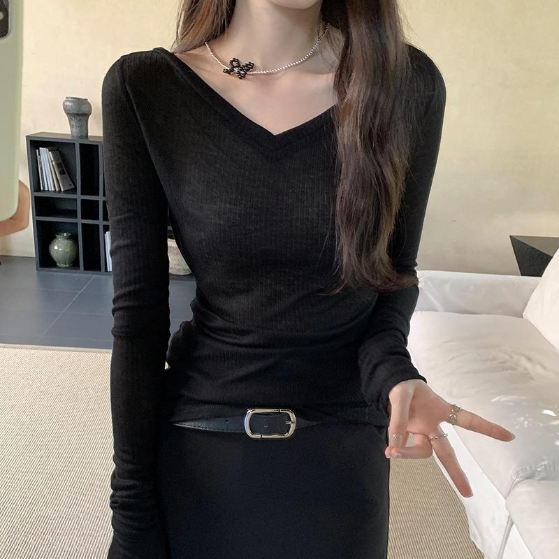 Neck black knitted sunscreen blouse women's micro-transparent air-conditioning shirt summer sexy slim-fit thin top