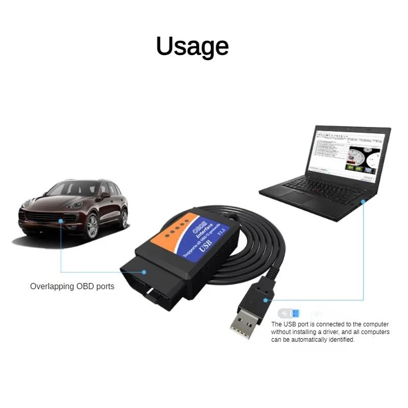 Новый диагностический инструмент OBD2 ELM327 USB V1.5 Пластиковый автомобильный кабельный интерфейс OBDII CAN-BUS считыватель кодов ELM 327 1.5 Подключение к ПК