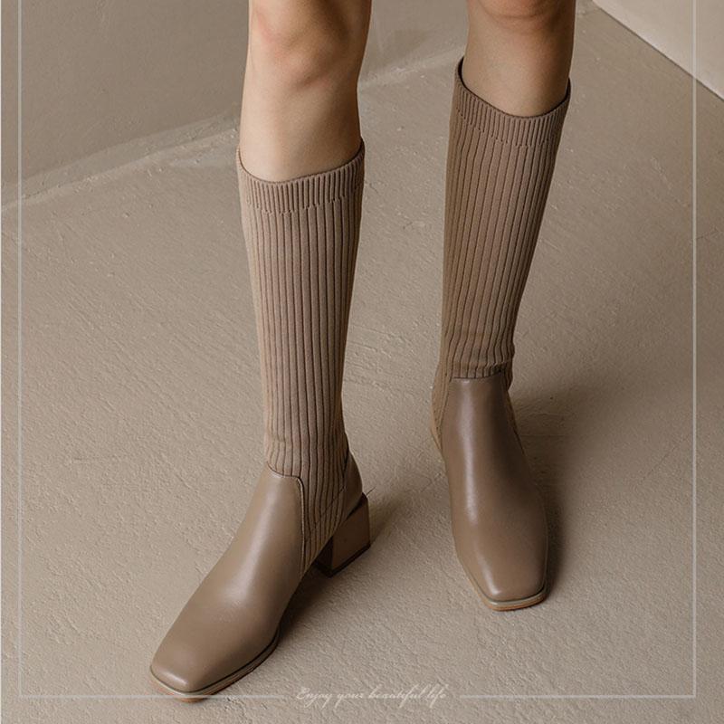 Сапоги-носки женские 2024 весна колено высокие вязаные теплые высокие сапоги на высоком каблуке плетеные повседневные дизайнерские толстые длинные мотоциклетные ботинки