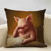 Animal Oil Painting Cushion Cover Home Sofa Decoration Pillow Case Cute Pig Pattern Pillowcase 45x45cm Linen Living Room Decor