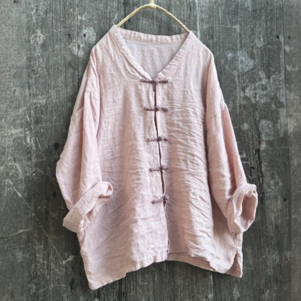 Johnature Женские винтажные рубашки однотонные стойка длинный рукав блузки осень пуговица свободный китайский стиль топ