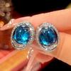 Ювелирные изделия Медное основание Позолоченные Ледяное семя Флуоресценция Имитация Синий Острый Кристалл Зеленый Халцедон Серьги-пусеты 10 * 12