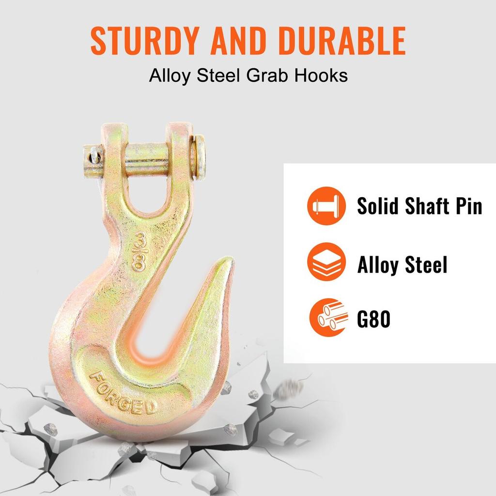 Transport Binder Chain, 7100lbs Working Load Limit, 3/8''x20' G80 Tow Chain Tie Down with Grab Hooks, DOT Certified, Galvanized Coating Manganese