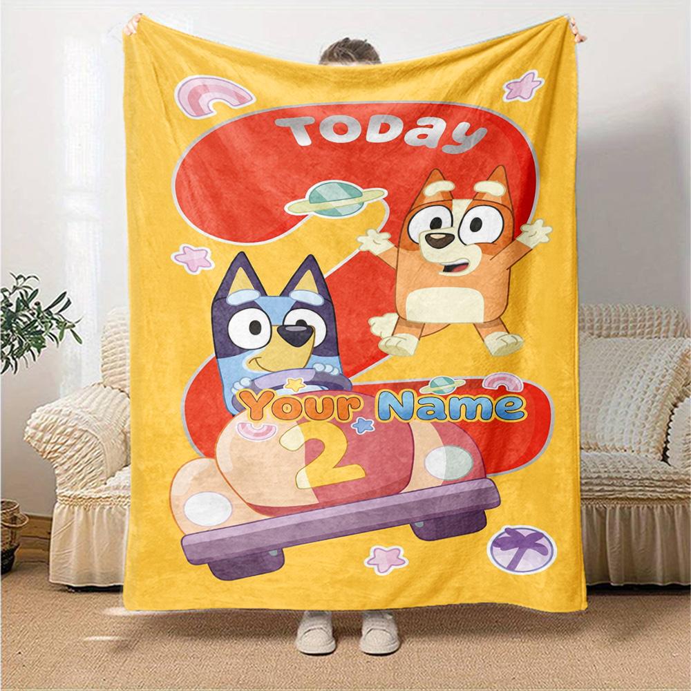Bluey Personalized Text Blanket Cozy Customizable Blanket Warmthful Decor Perfect for Picnics Office Chair Chair Seaside Four Seasons Universal