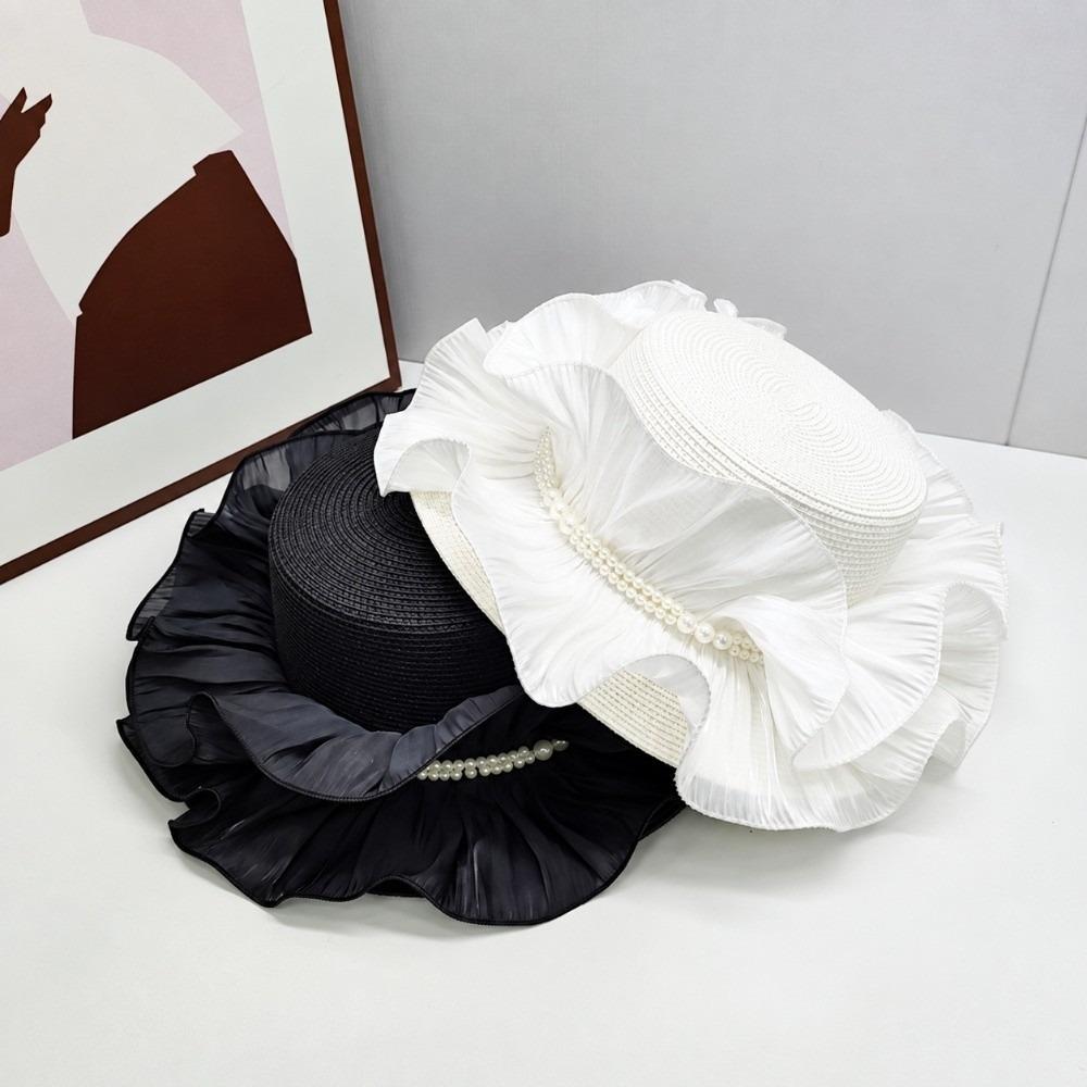Pearl Decoration Panama Hat Elegant Paper Grass Hat Fashion Ladies Hat for Women