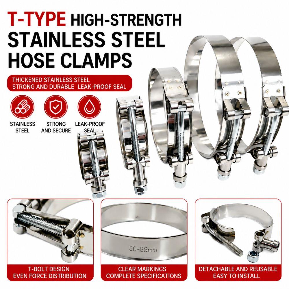 Stainless Steel T-Bolt Clamp Universal Hose Coupler Reliable Hose Clamps