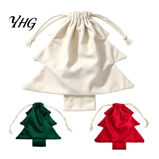 Holiday Candy Storage Sacks Christmas Tree Drawstring Presents Bag, Reusable Plush Wrapping Pouch, Festive Hanging Treat Bags Shaped Favors