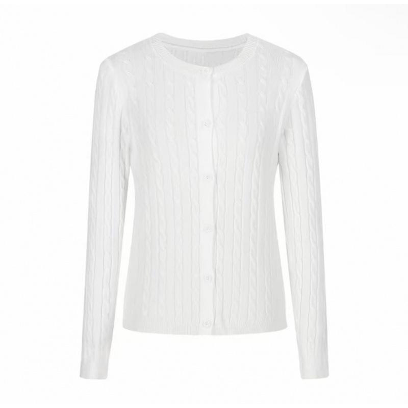 Li Meizi Pink Cable Knit Cardigan: Versatile Round Neck Sweater, Long Sleeve for Autumn/Winter