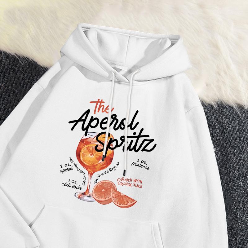 Зимнее женское худи Aperol Spritz с ретро-принтом коктейля, толстовка свободного кроя с карманом, теплая, пуловер, милая спортивная одежда с графикой, ретро Y2K
