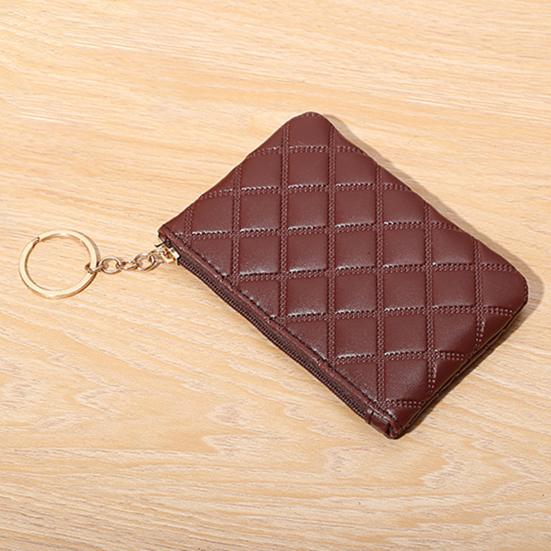 Women Wallet Portable Mini Faux Leather Smooth Zipper Key Ring Cards Holder